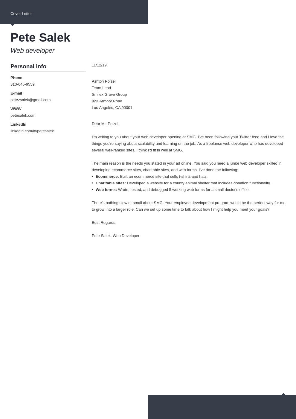 examples of cover letter for web designer
