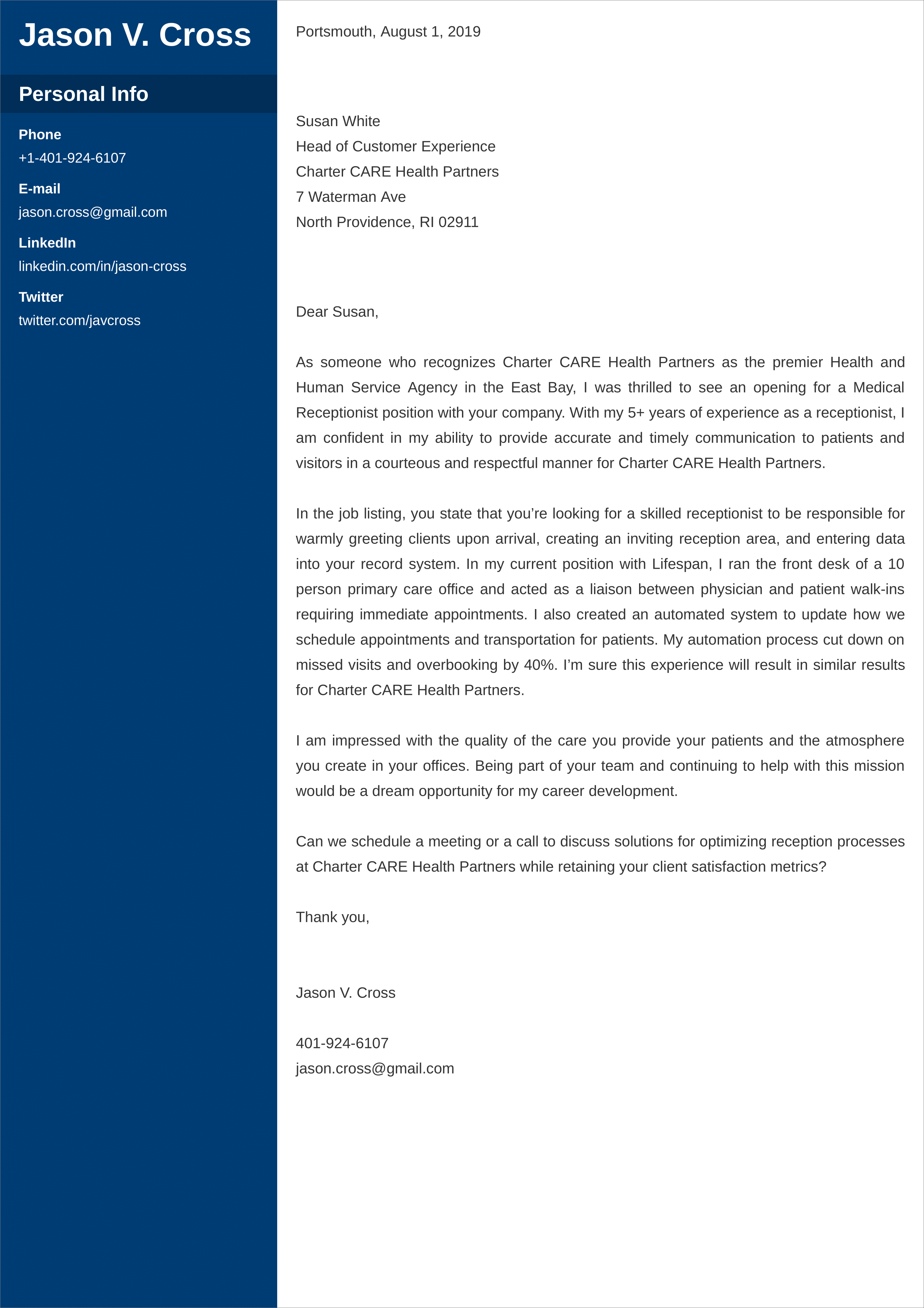 cover letter email example