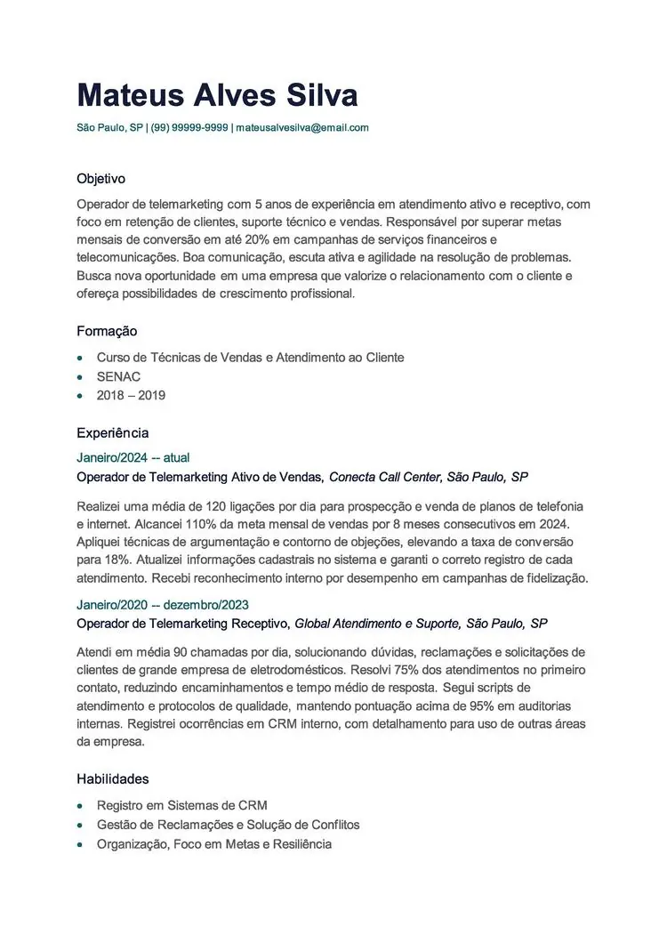 modelo de currículo online grátis do Word