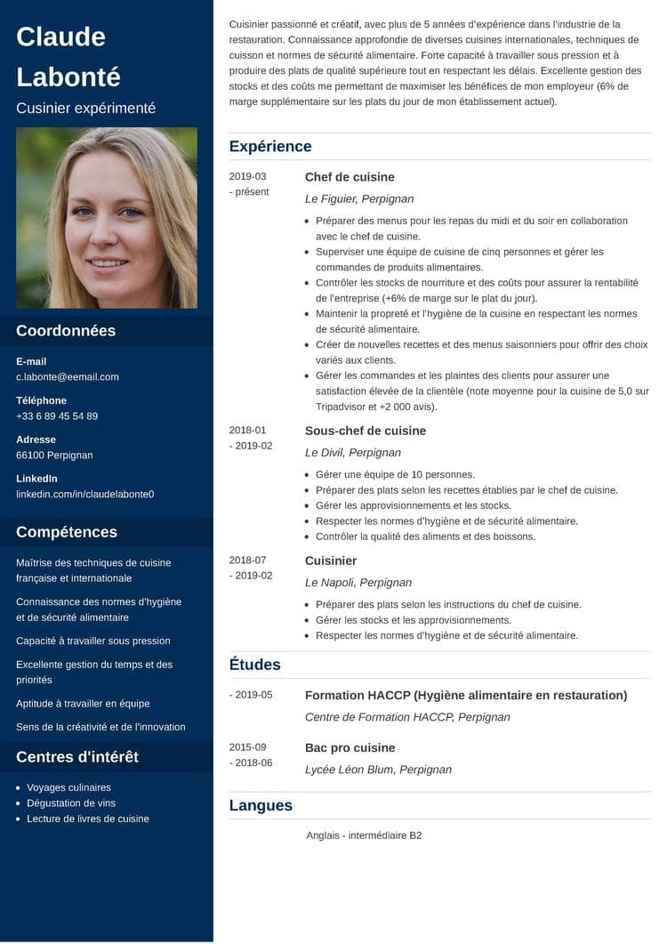 Exemple de CV cuisinier