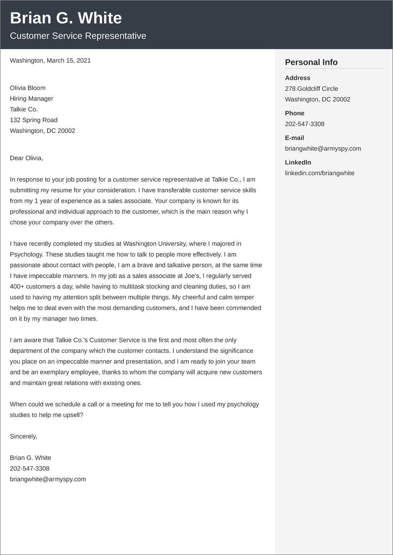 Customer Service Representative Cover Letter Examples