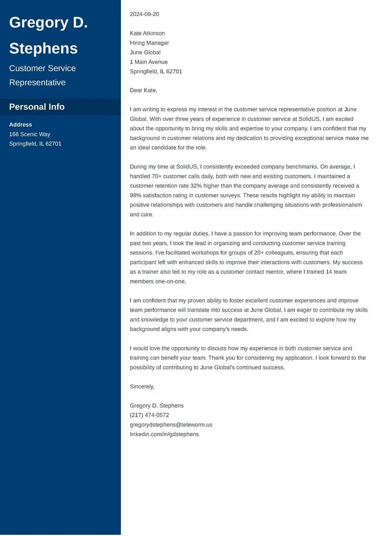 cover letter format example