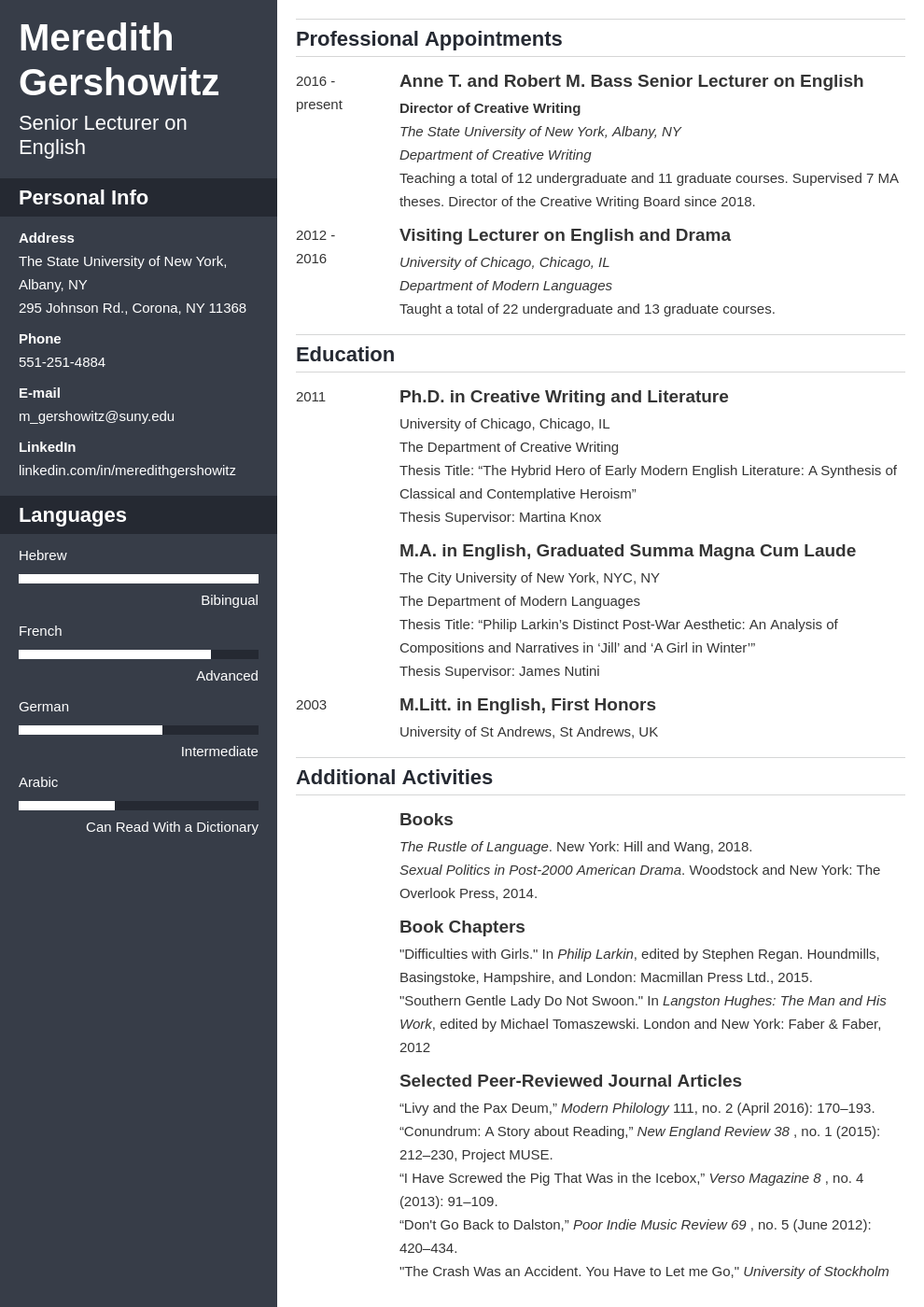 Free Academic Cv Template Download