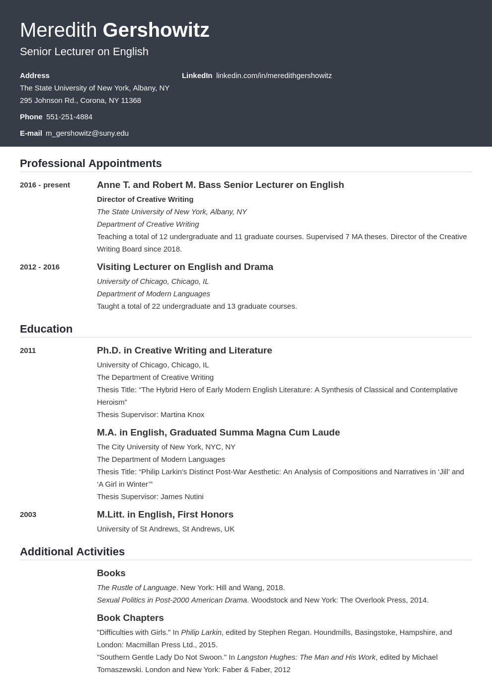 cv academic template influx