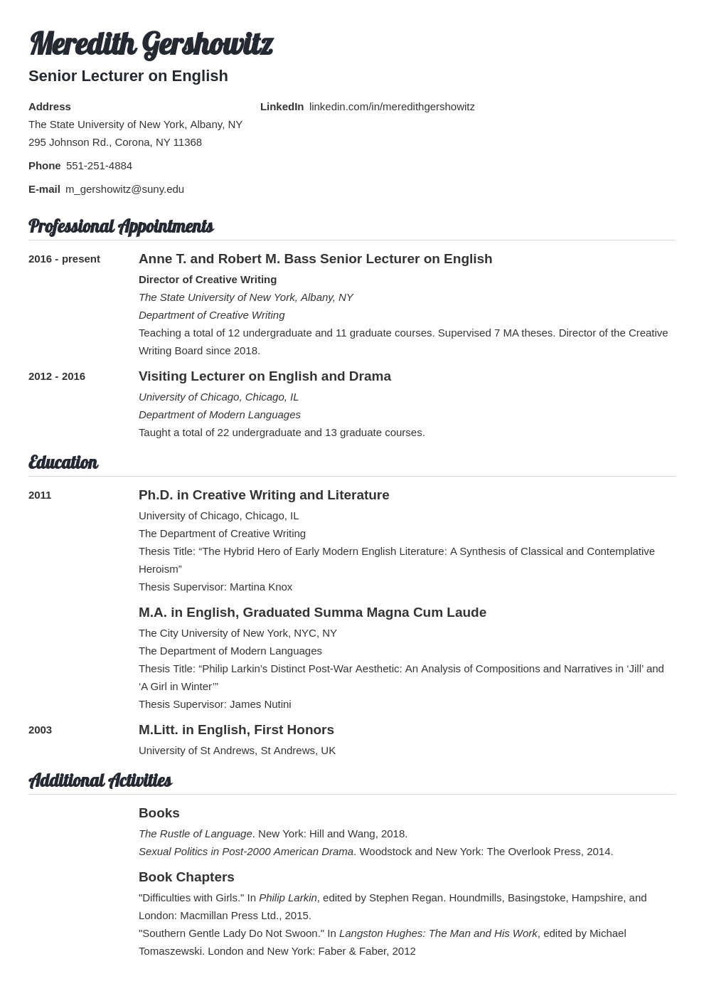 Academic CV: Template Format and Examples for 2024