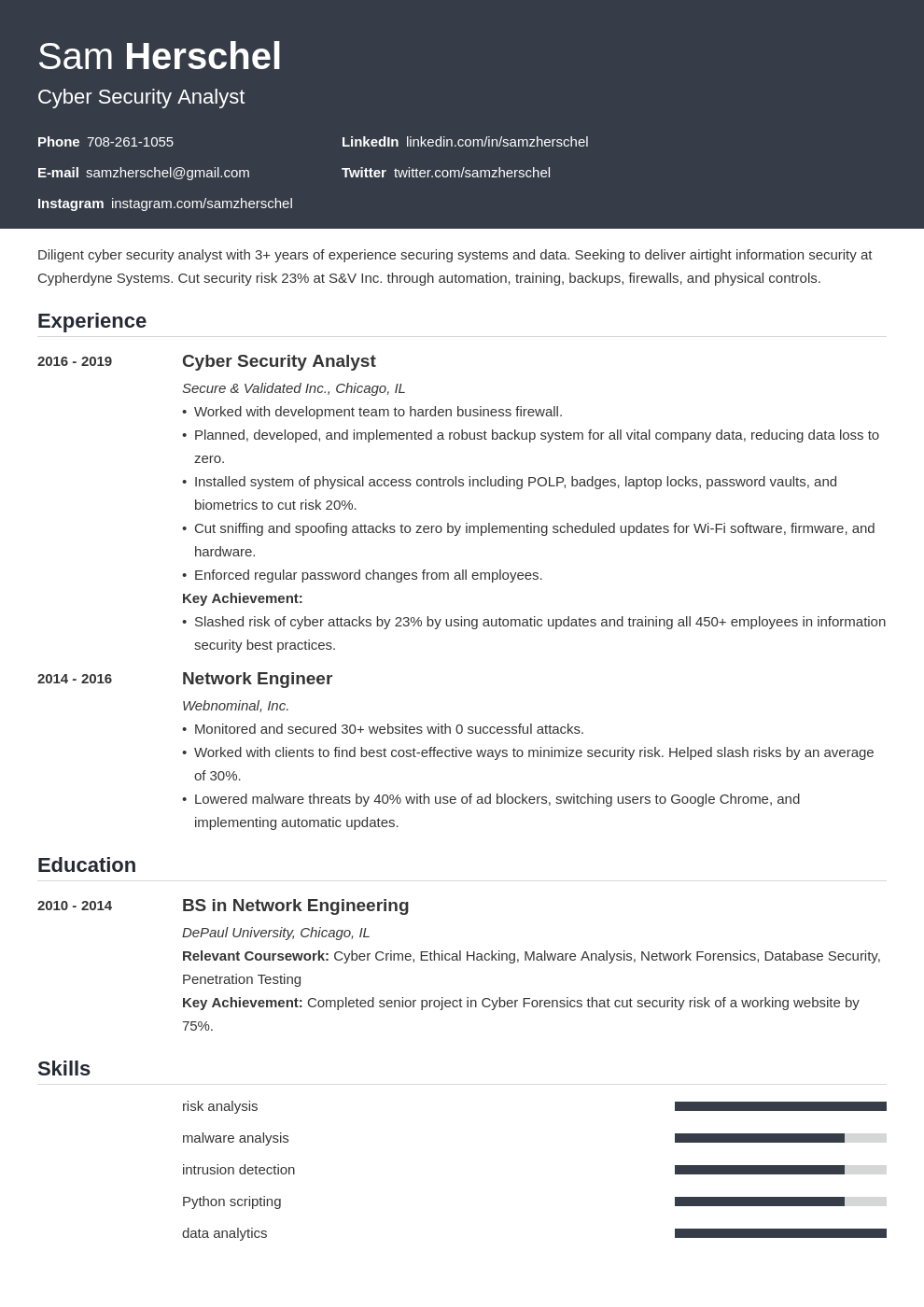 Cyber Security Resume Examples Also For Entry Level 