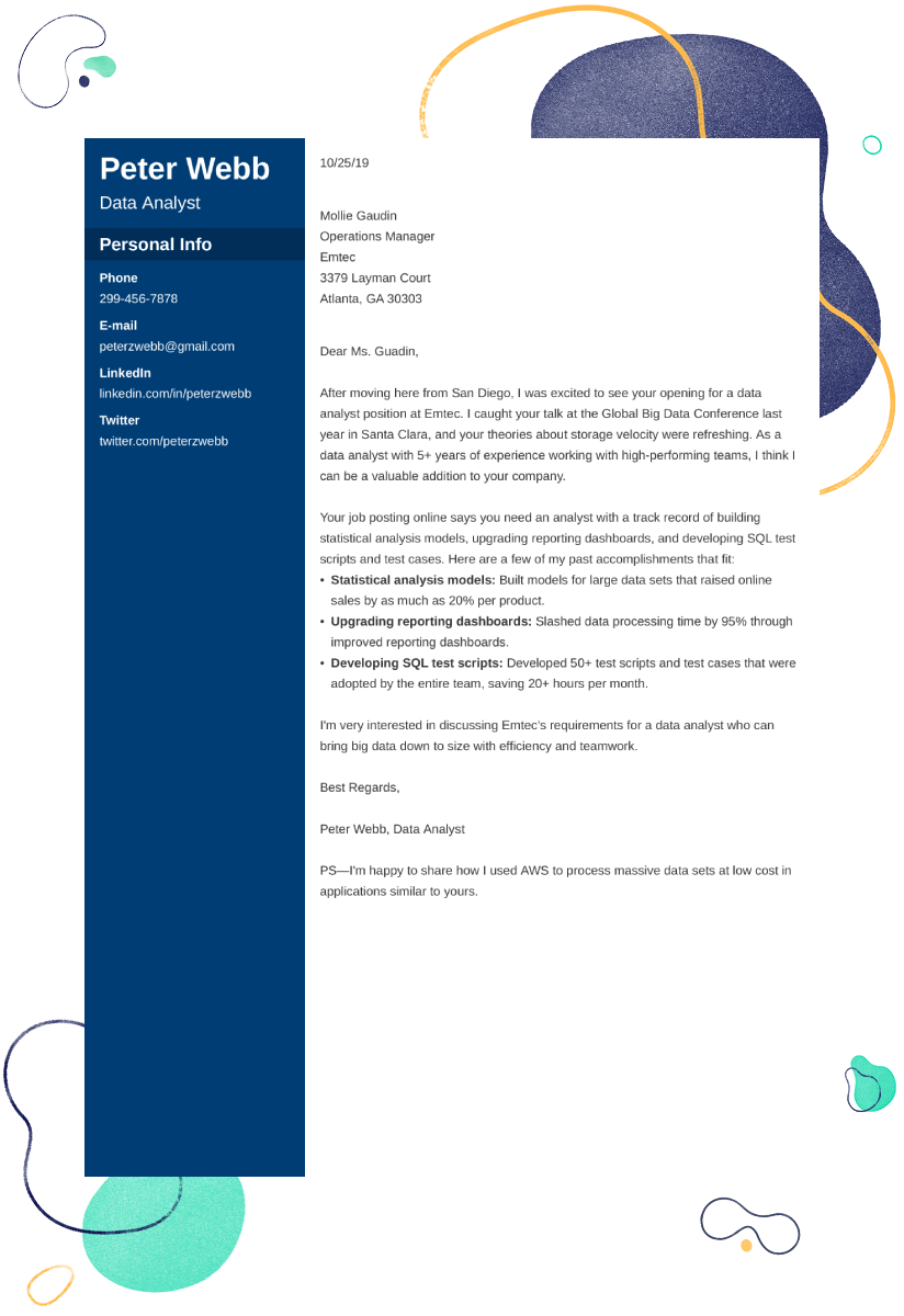 data analyst cover letter examples
