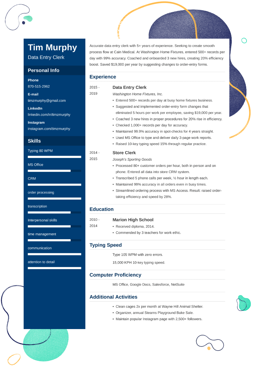 data entry resume example
