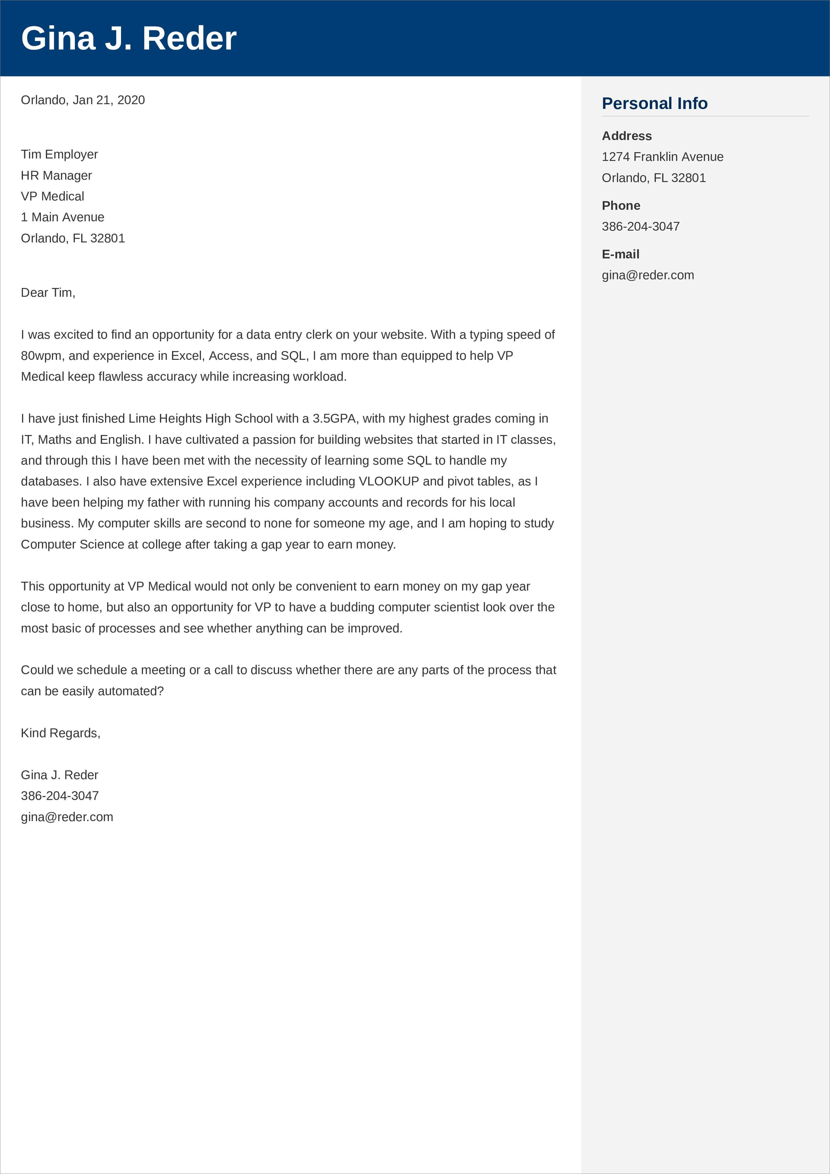 Data Entry Cover Letter Examples Template For 2025