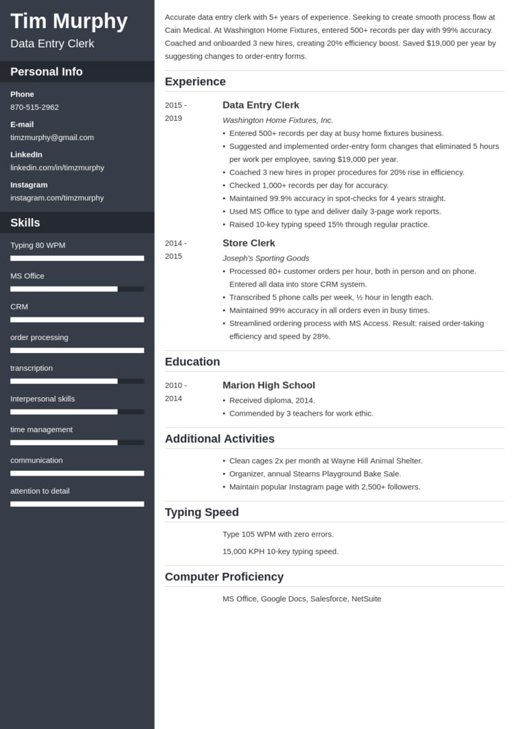 Data Entry Resume Example + Skills & Job Description in 2024