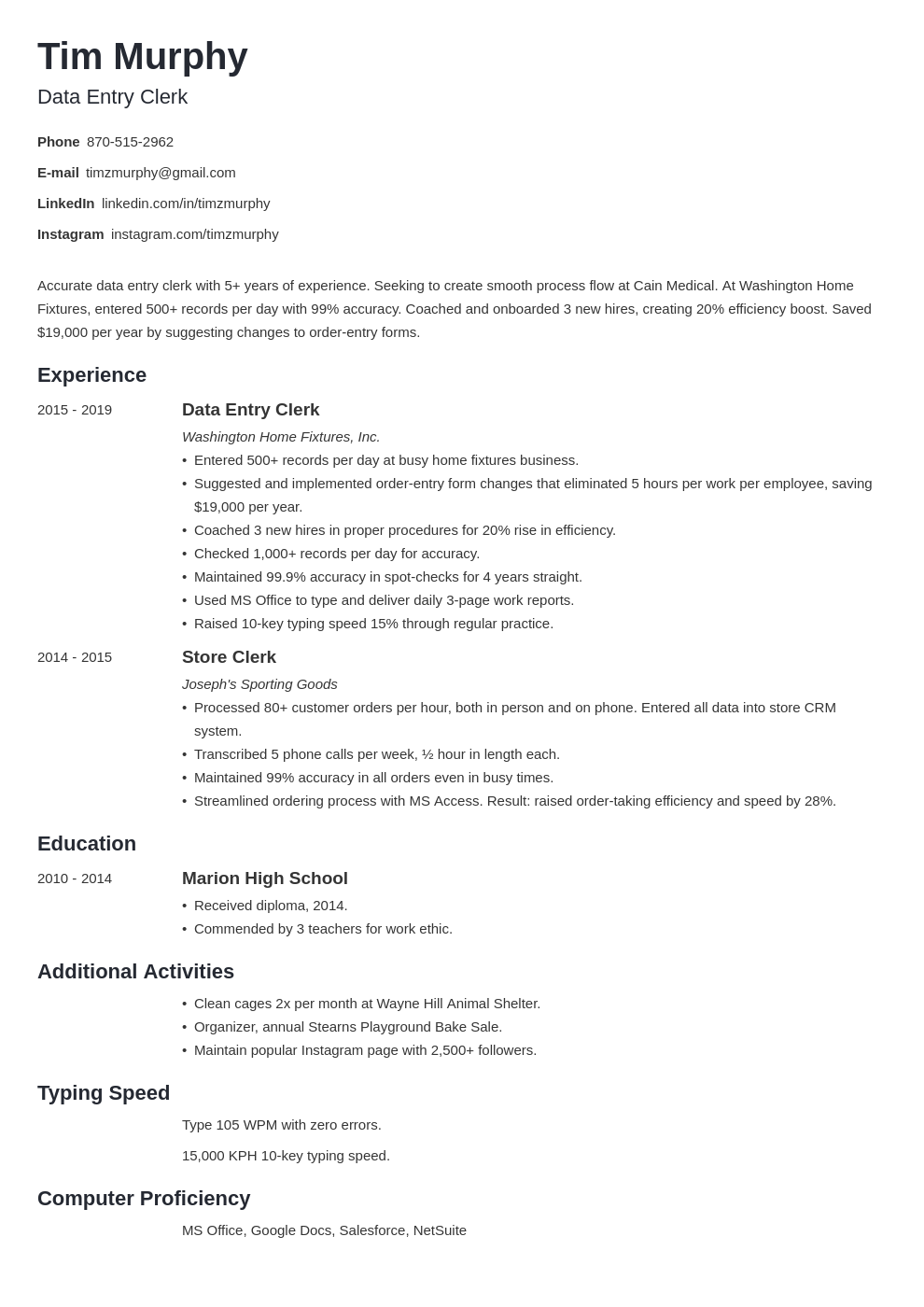 data entry template minimo