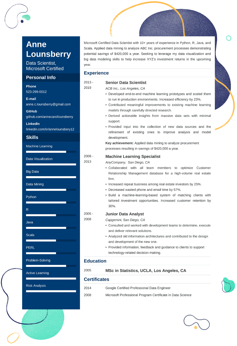Data Scientist Resume Sample Examples And 25 Writing Tips