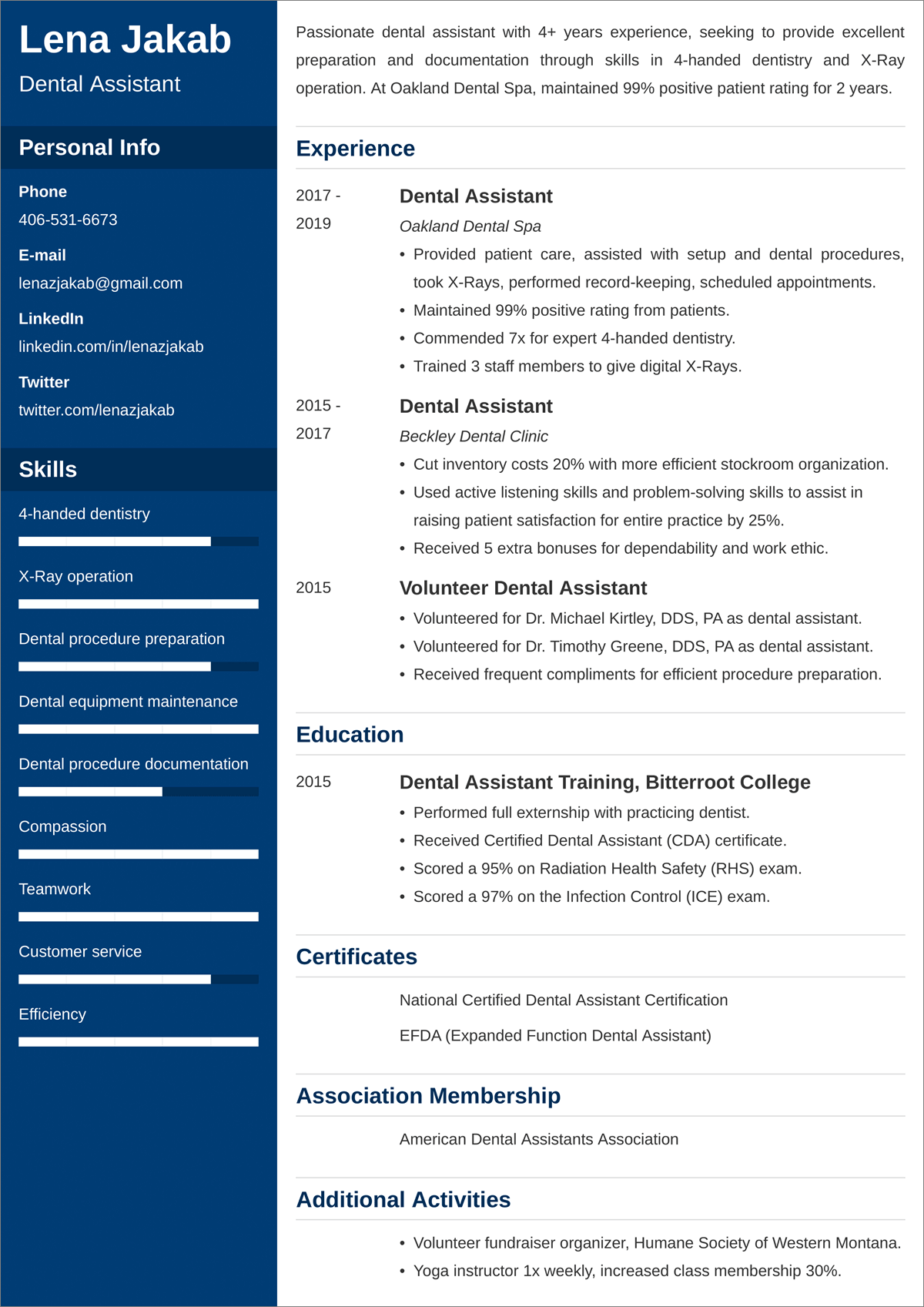 dental assistant resume examples