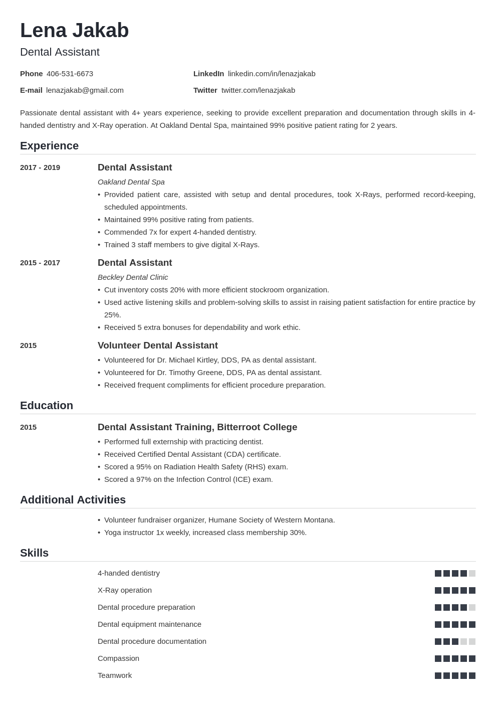 dental assistant resume examples