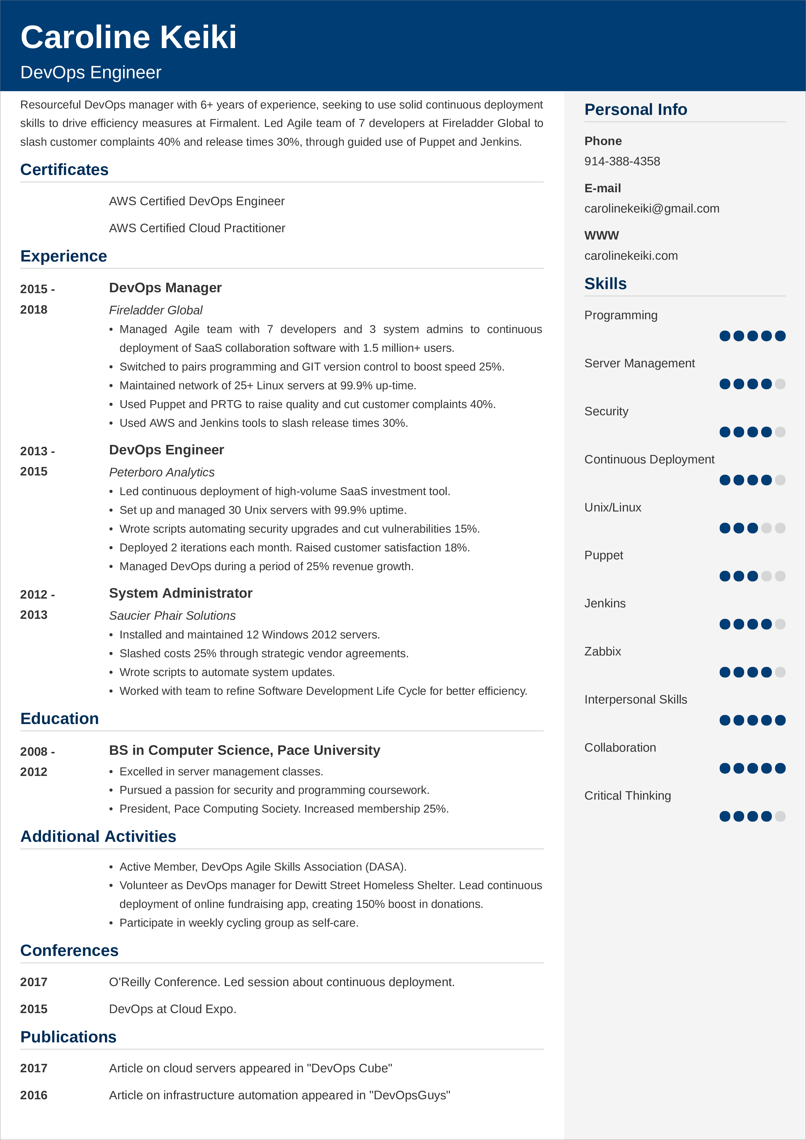 devops resume example