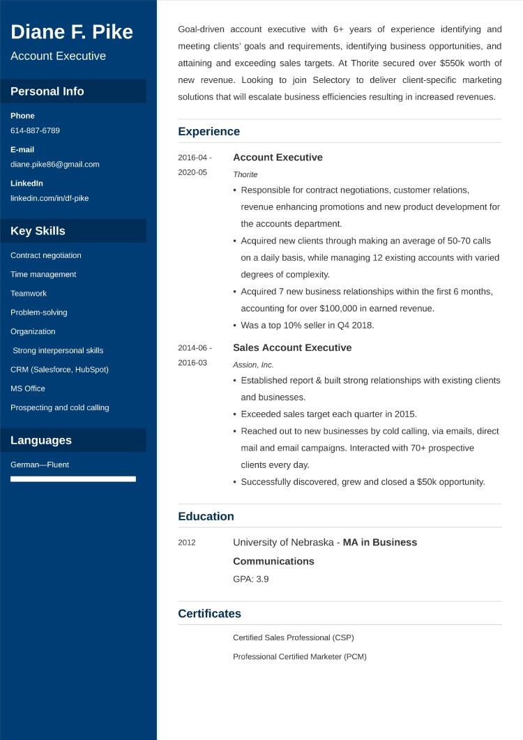 Account Executive Resume—Sample & 25+ Writing Tips