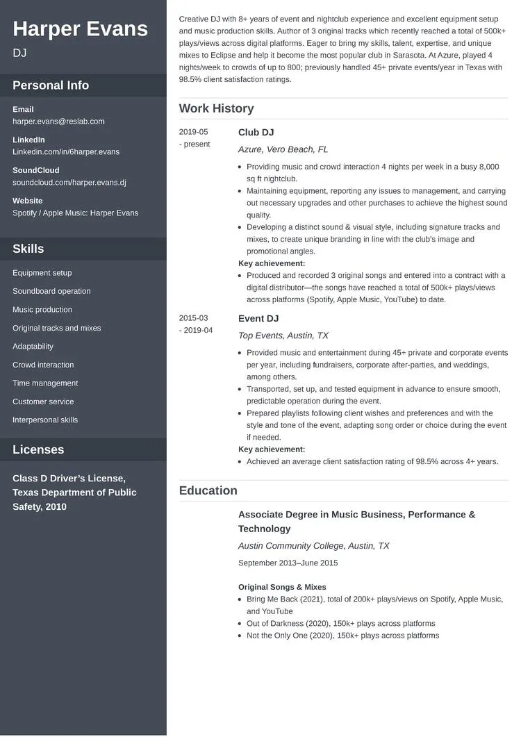 dj resume example