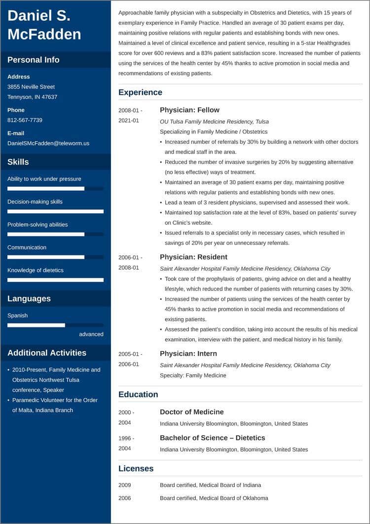 medical doctor cv template word free download