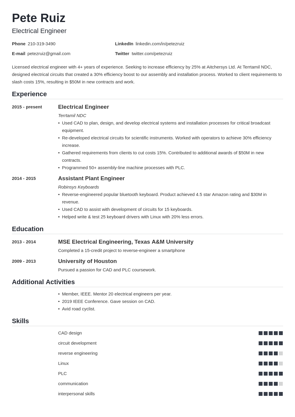 Electrical Engineering Resume—Examples & Template in 2024