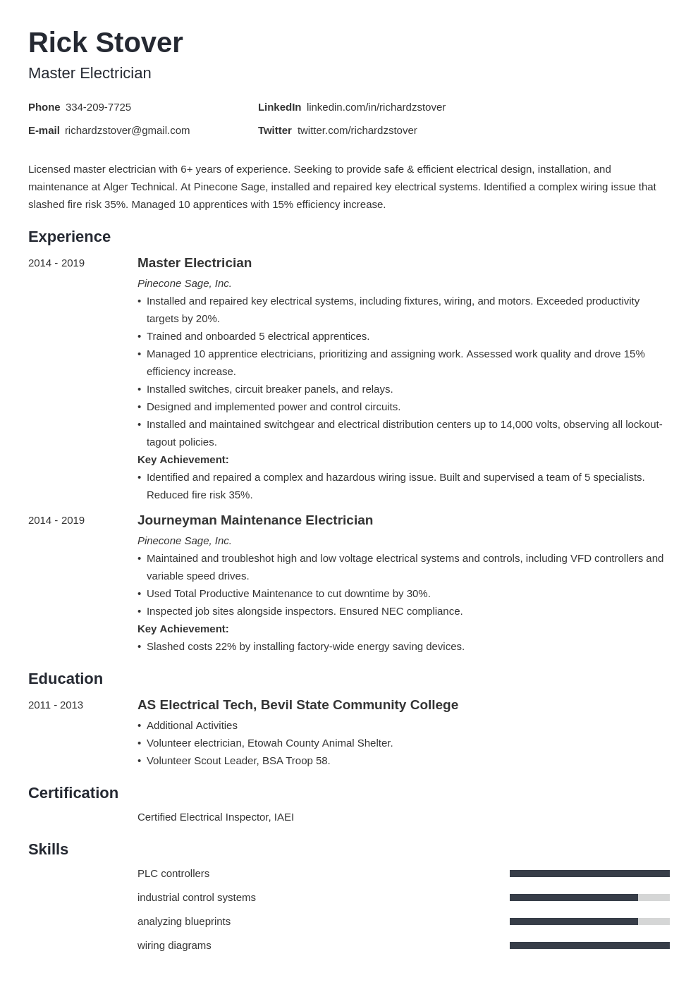 Electrician Resume Examples For 2025 Skills Template