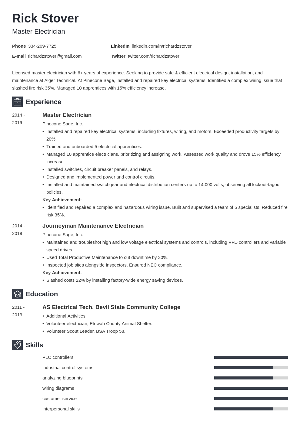 Electrician Resume Examples For 2025 Skills Template