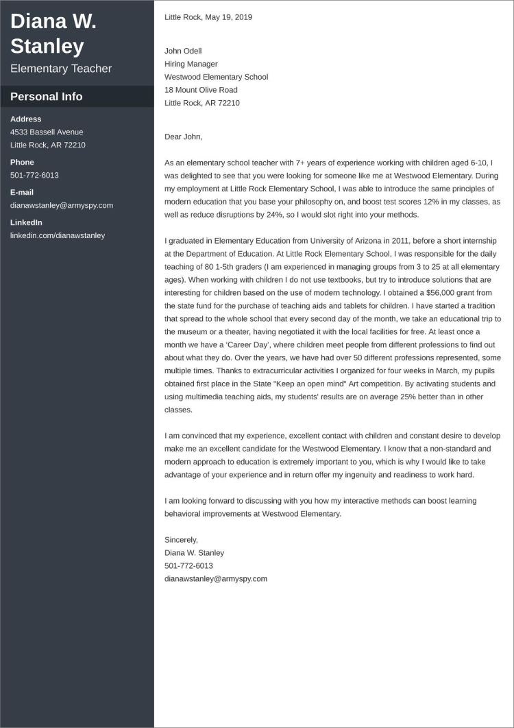 Primary Teacher Cover Letter Examples Templates