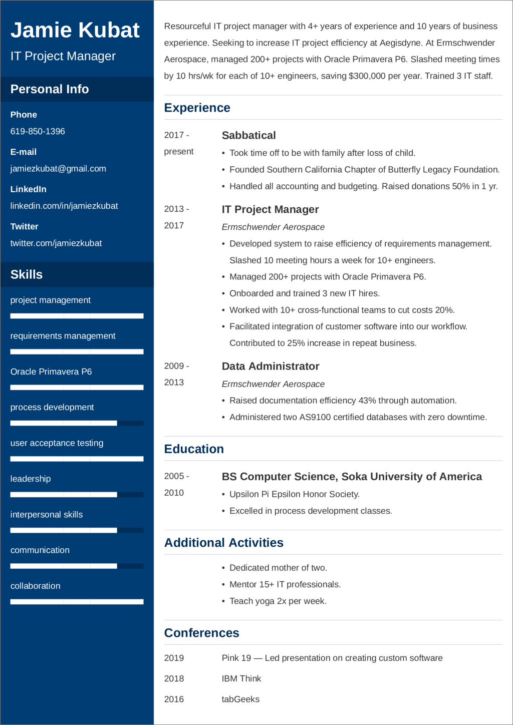 employment gaps on a resume example