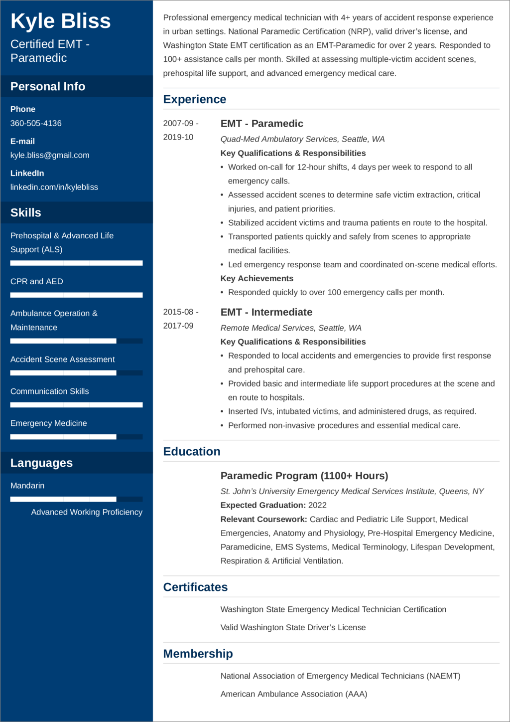emt CV templates