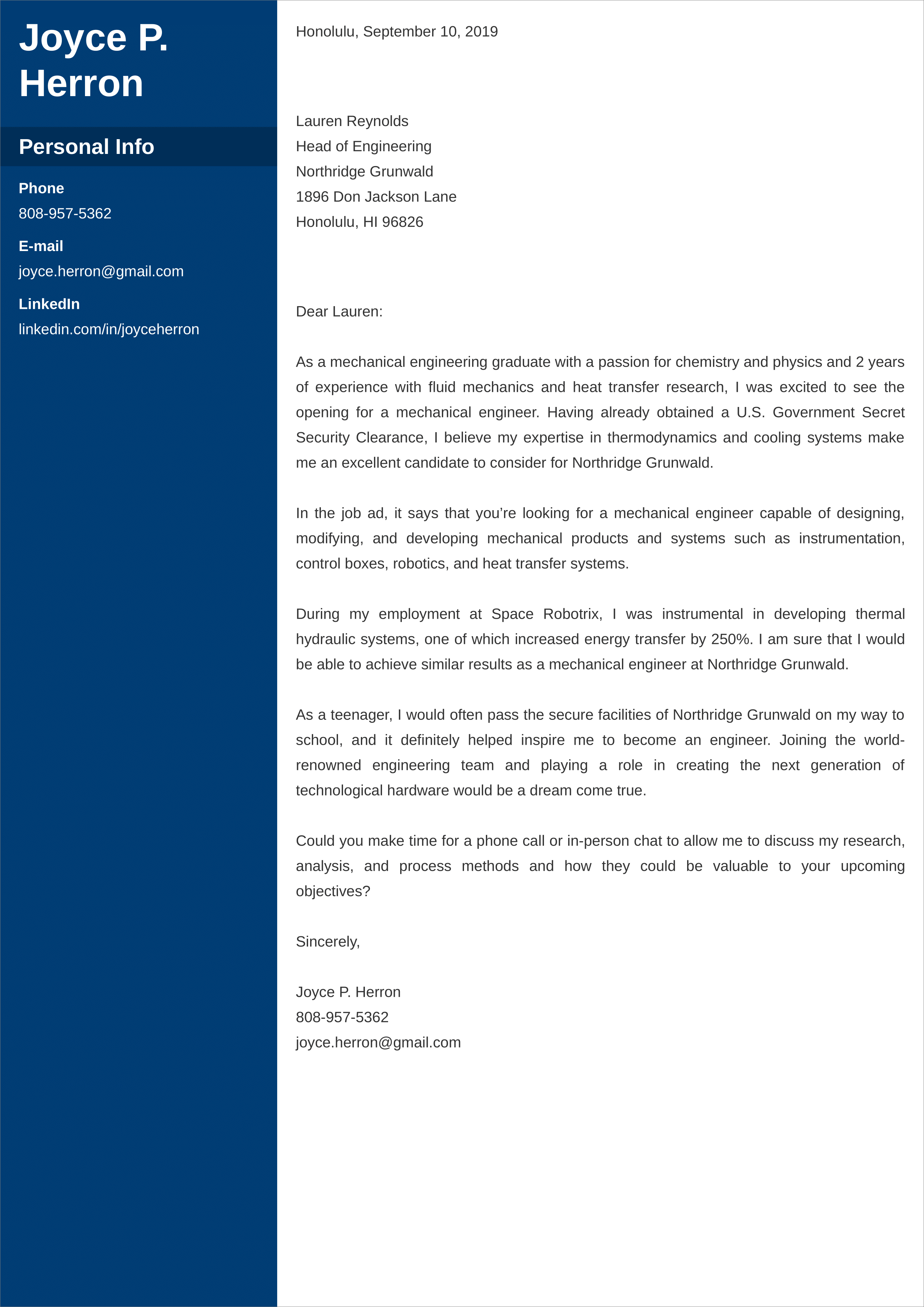 engineering cover letter example