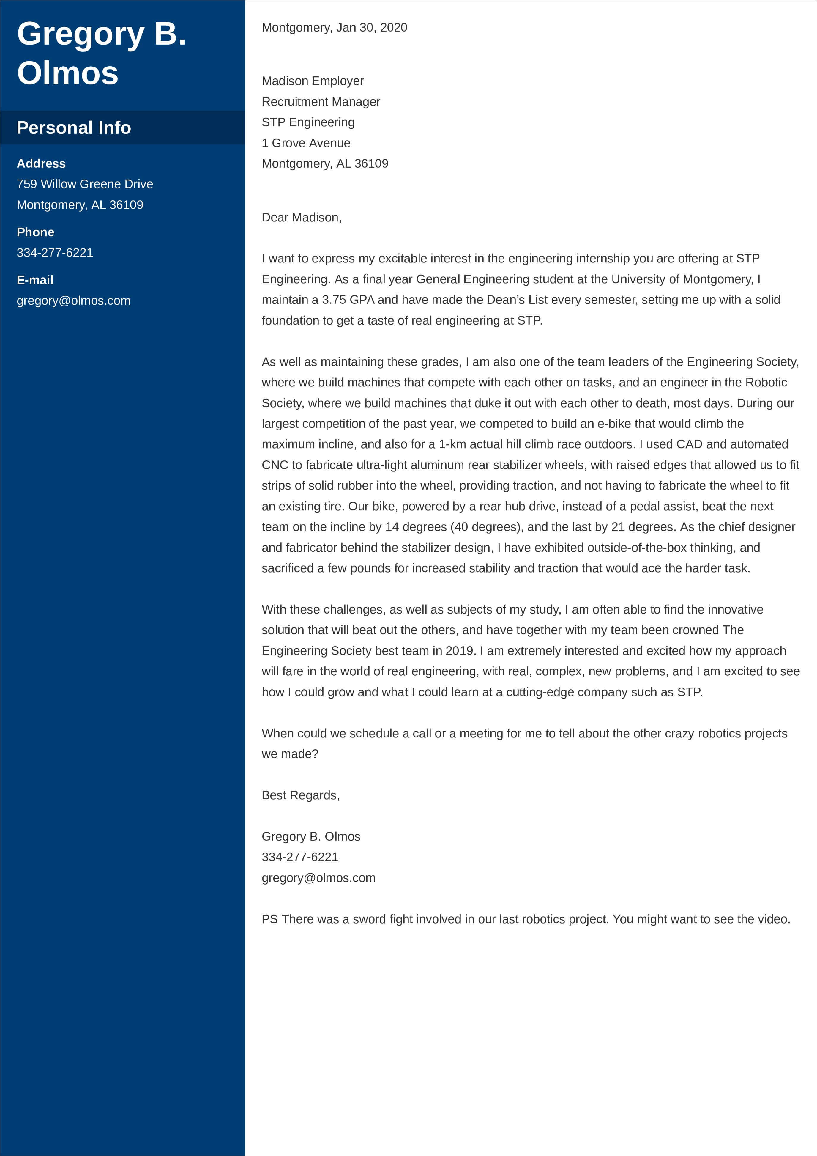 Engineering Internship Cover Letter Examples Guide