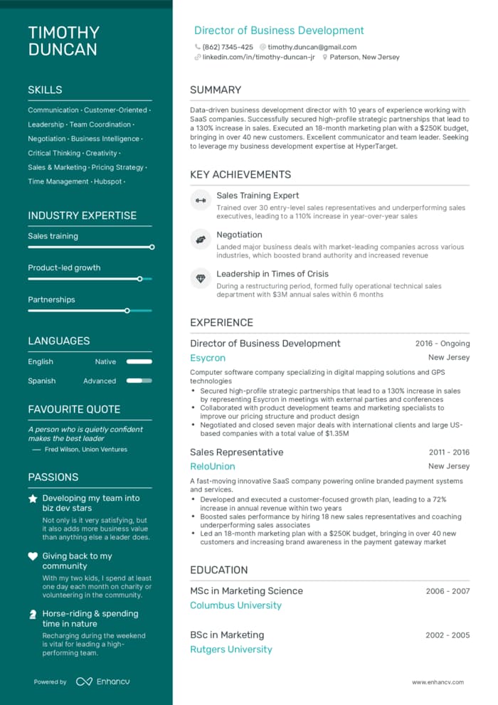 polished resume template from enhancv