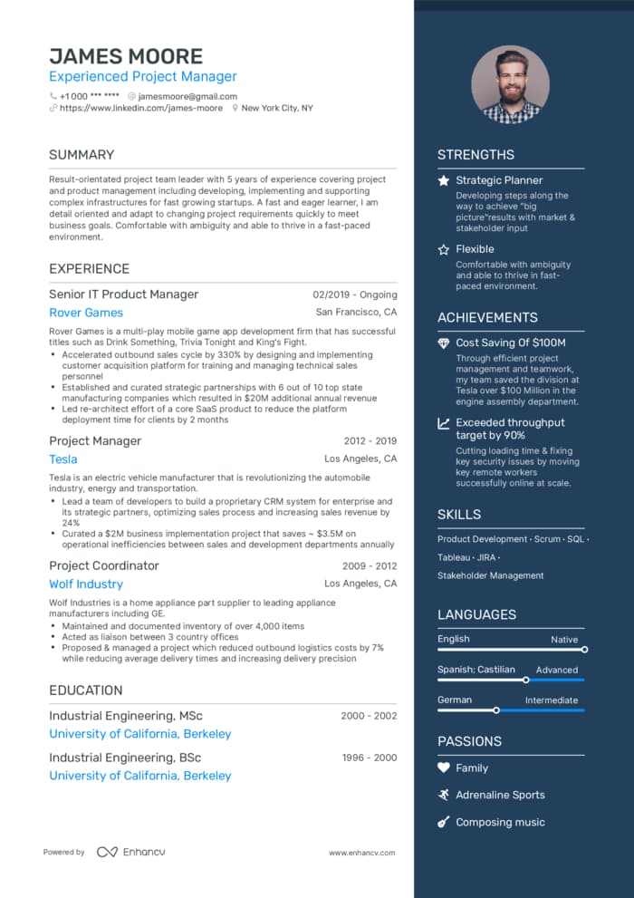 modern resume template from enhancv
