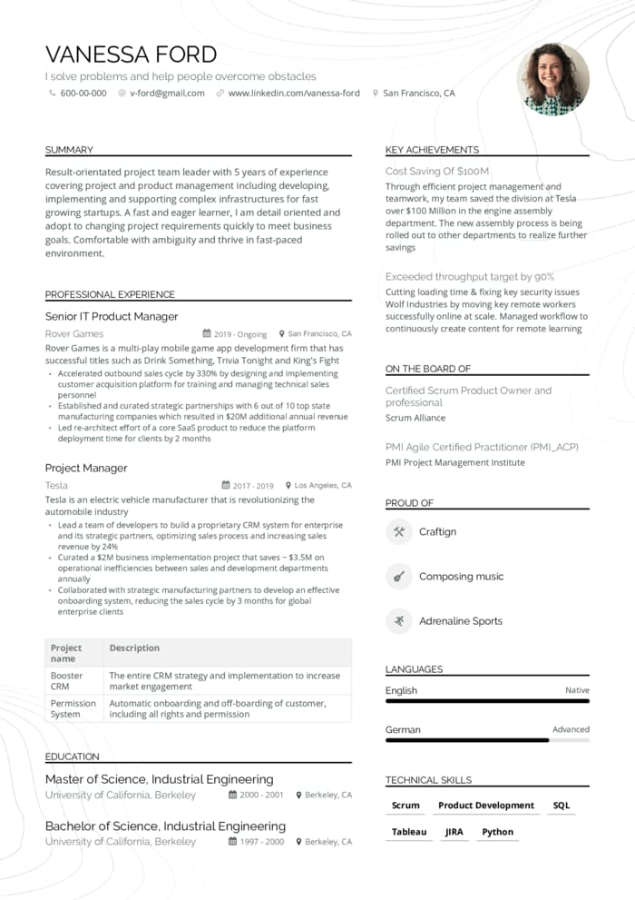 timeline resume template from enhancv