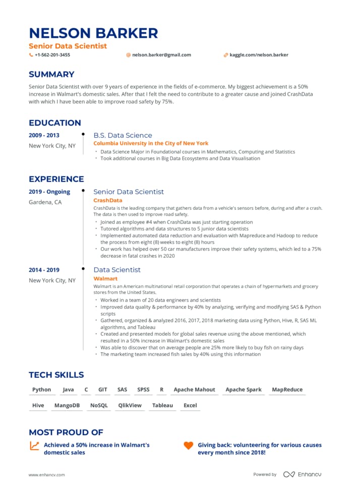 elegant resume template from enhancv