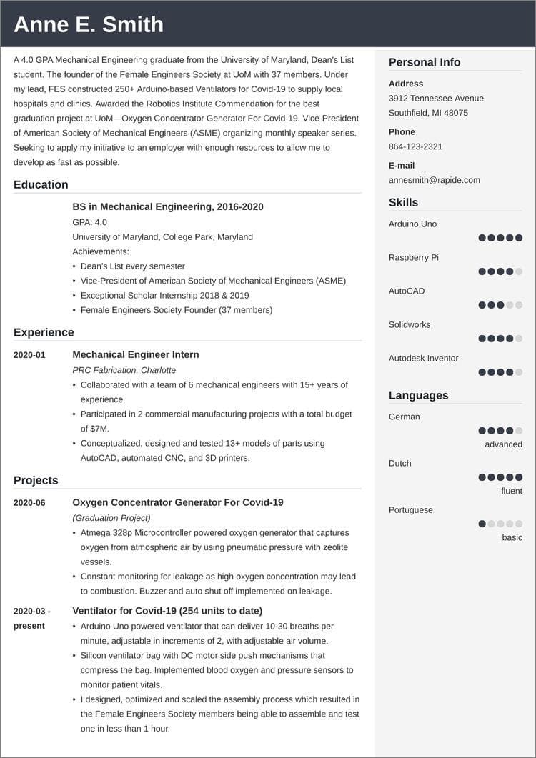 entry level mechanical engineering  cv example