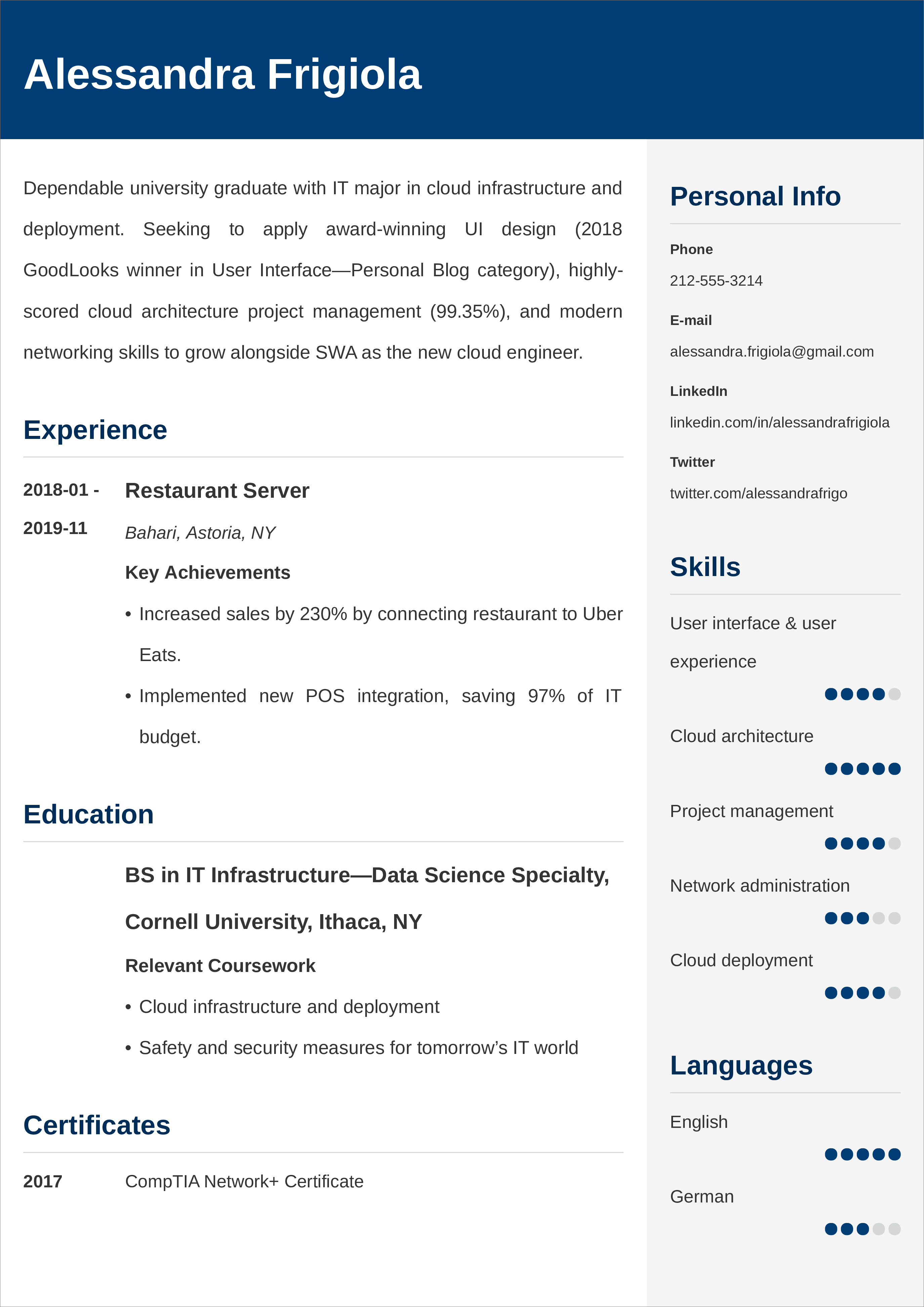 entry level sample CV templates