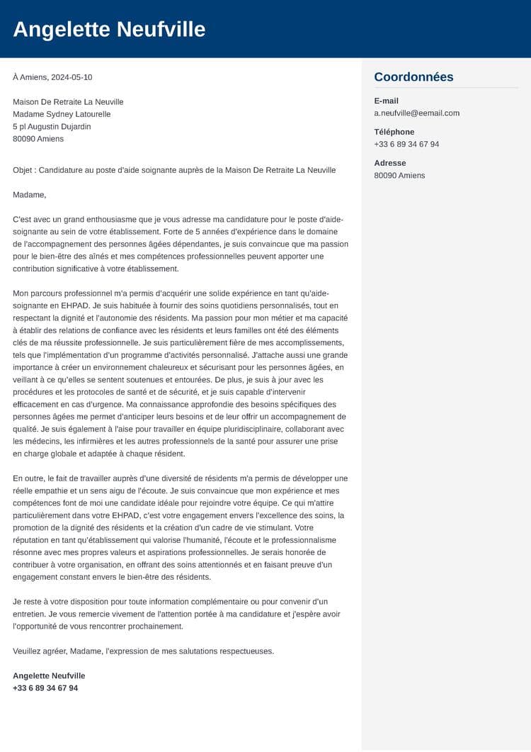 exemple de lettre de motivation ephad