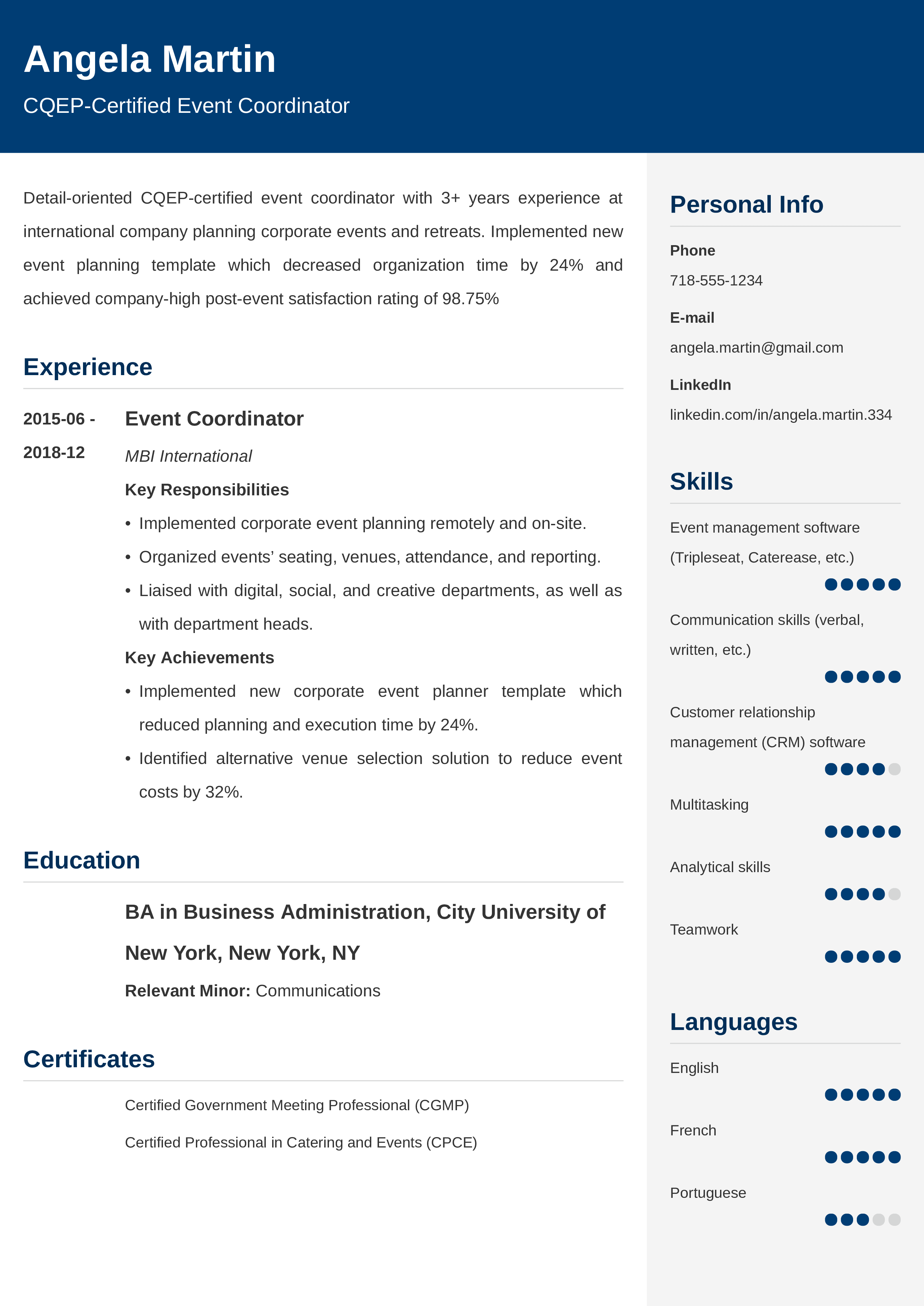 Event Planner CV Examples And 25 Writing Tips