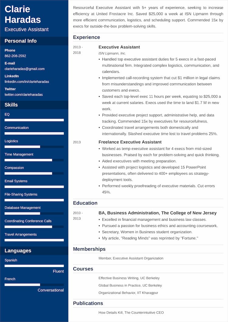 Executive Assistant Resume Sample, Templates, Writing Tips