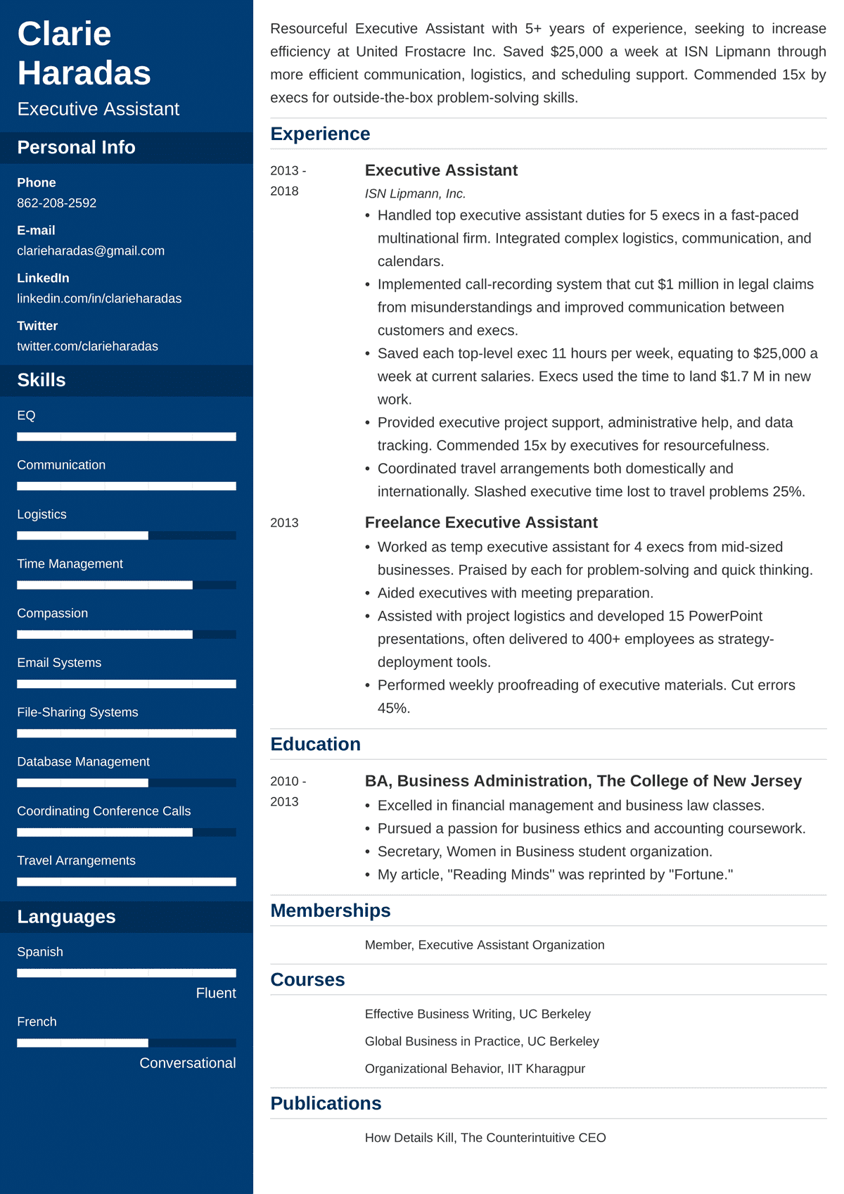 Executive Assistant CV Sample—20+ Examples and Writing Tips