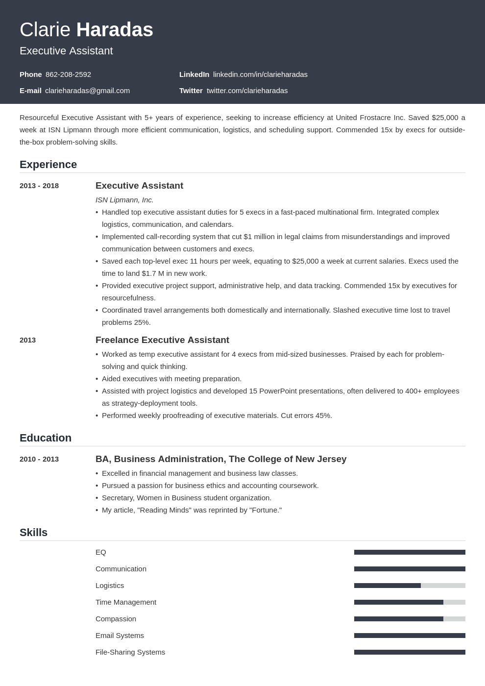 executive assistant template influx