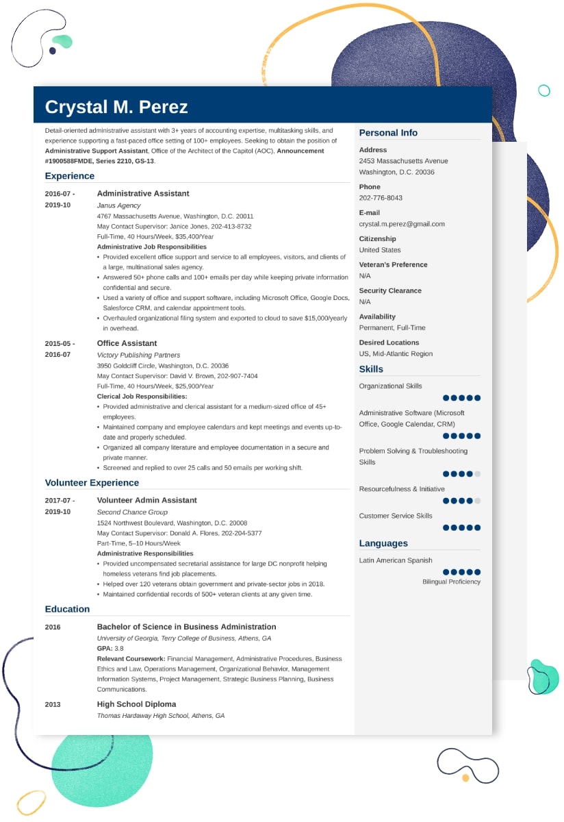 Federal Resume Examples And 25 Writing Tips Federal government resume template download