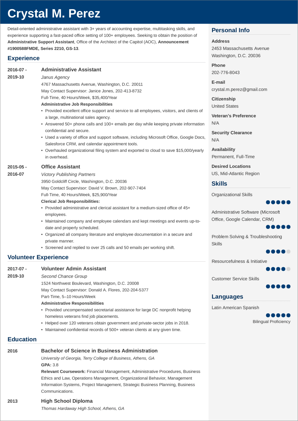 federal resume example