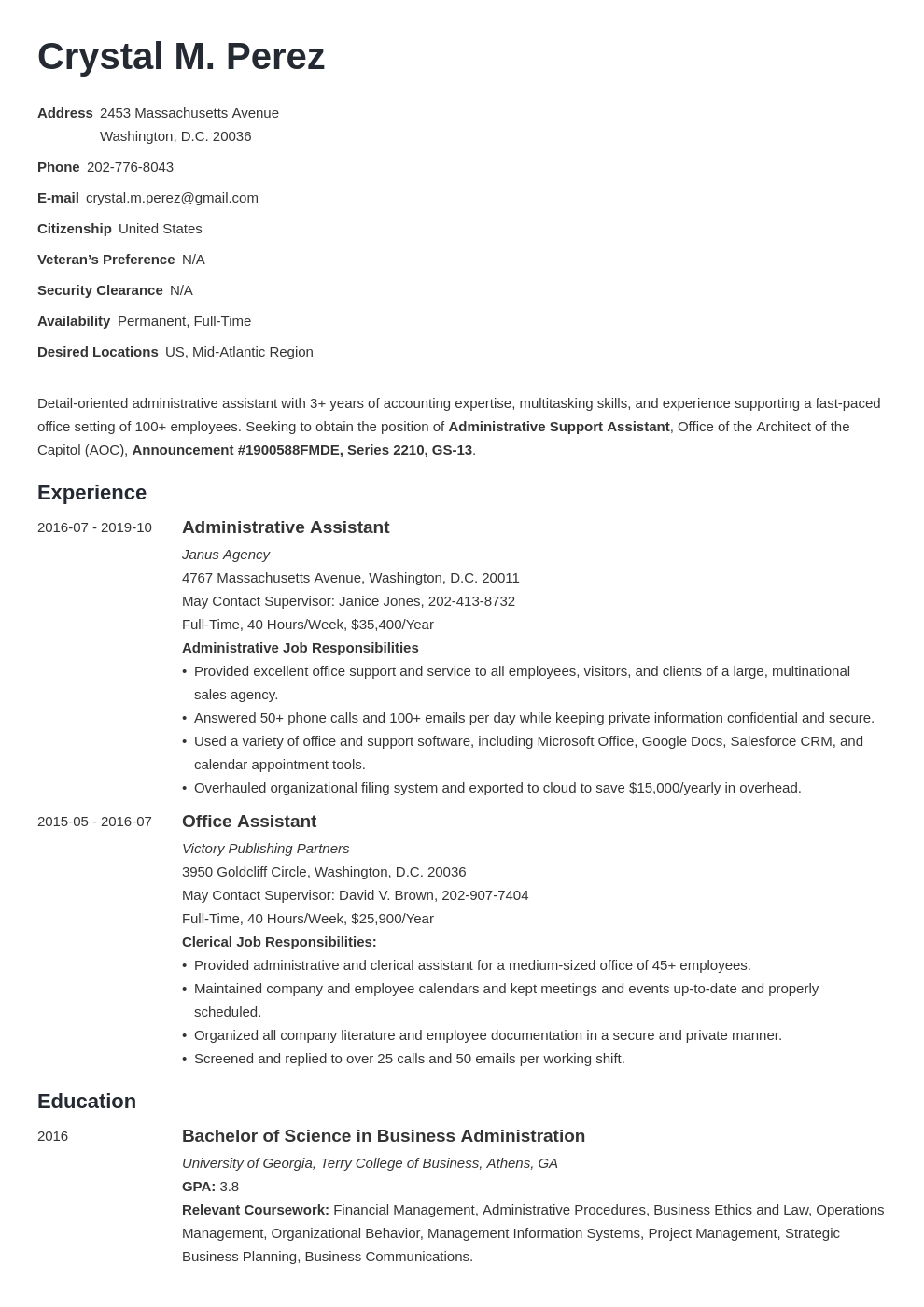 Additional Coursework On Resume Federal