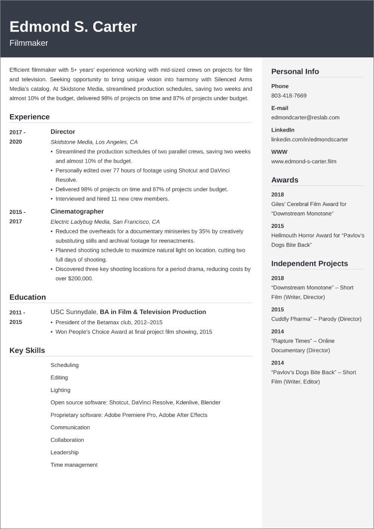 cool resume templates for film makers