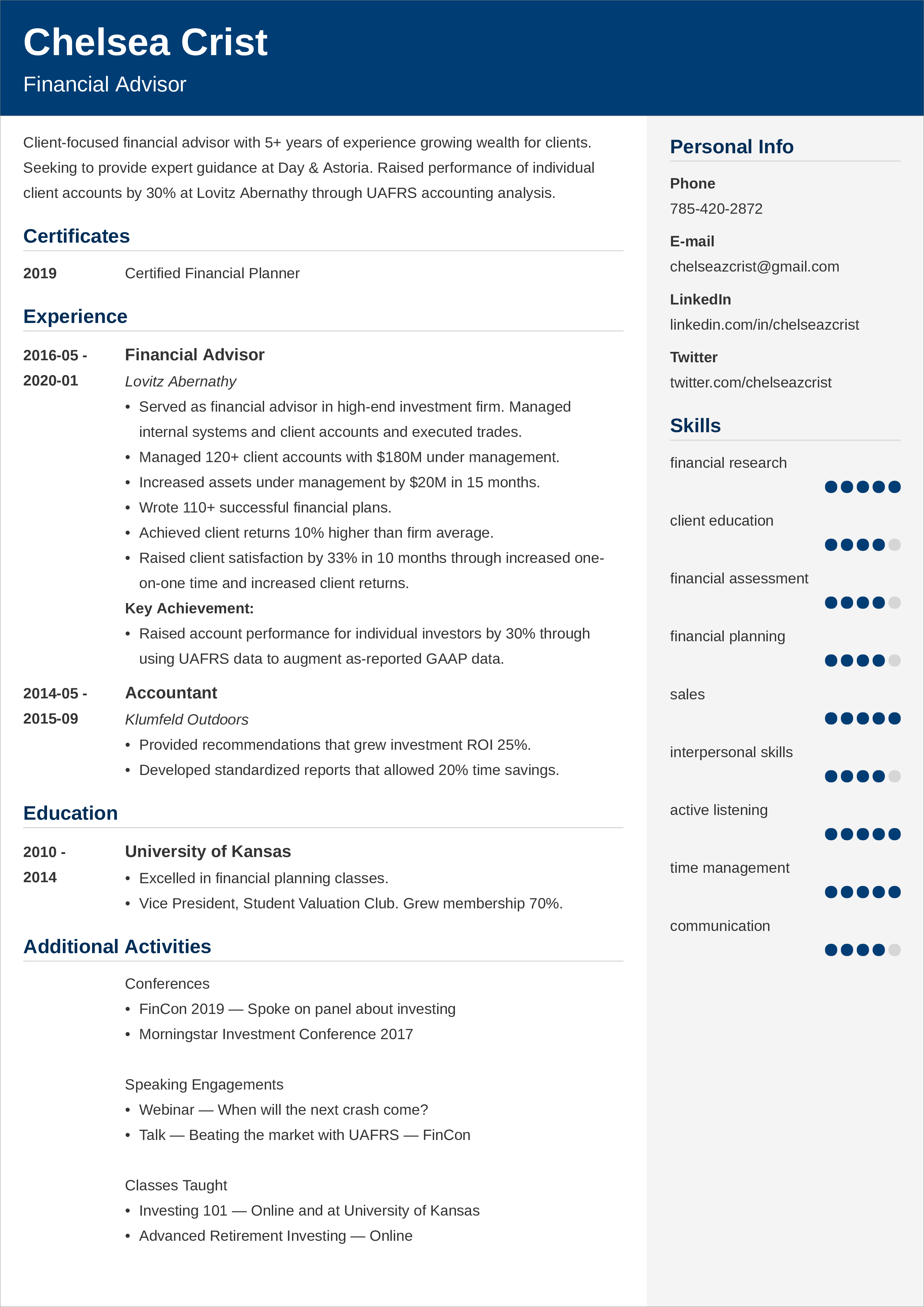 modern resume template free finance