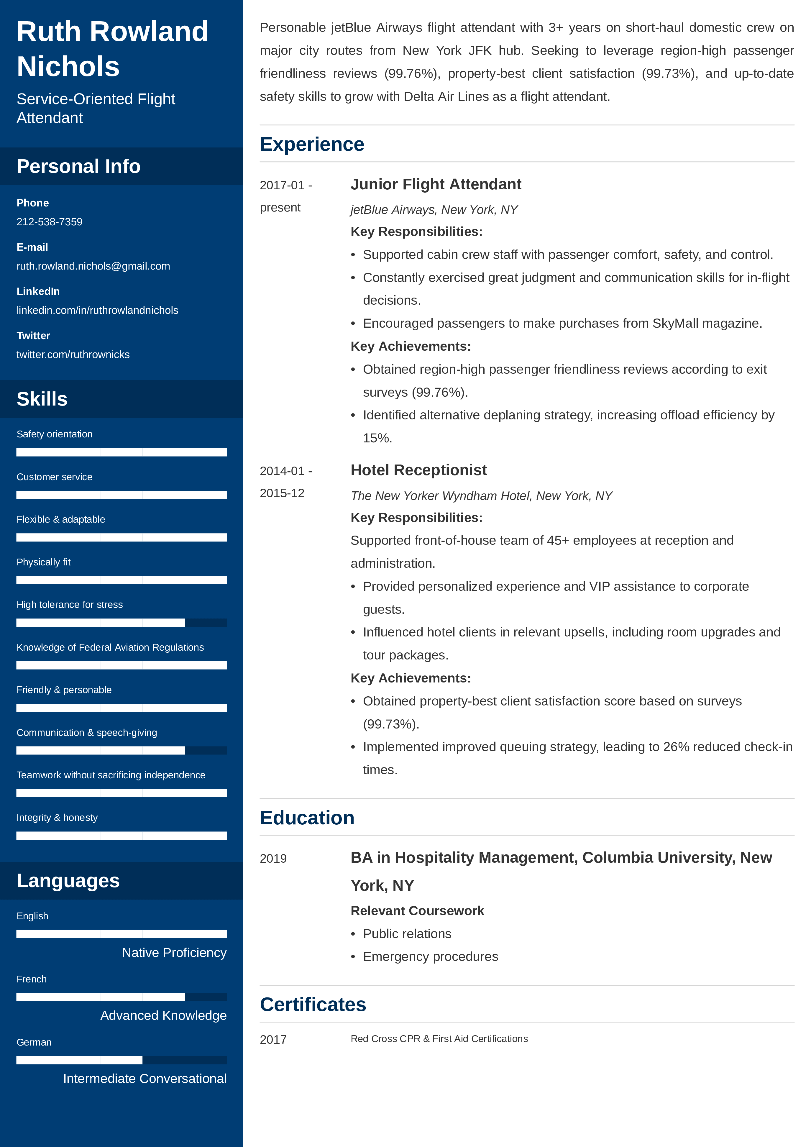flight attendant resume example