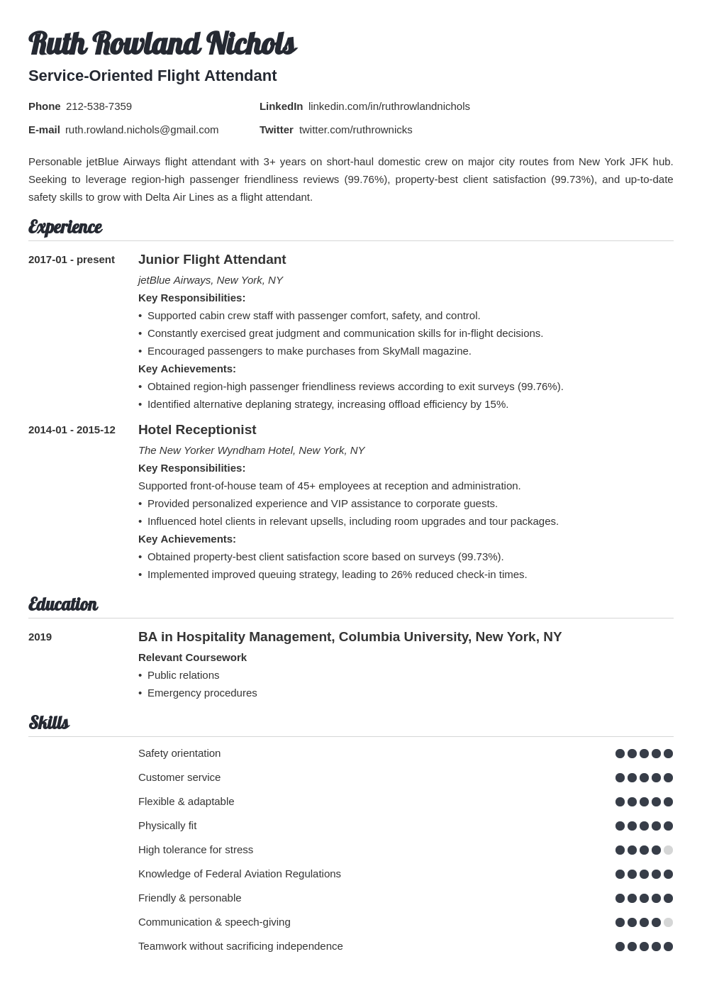 Flight Attendant Resume Sample Skills No Experience
