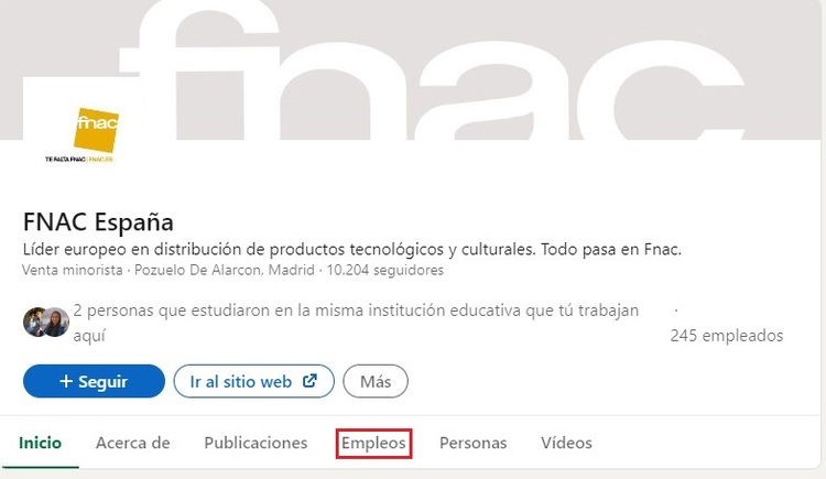 Página de FNAC en LinkedIn - FNAC currículum