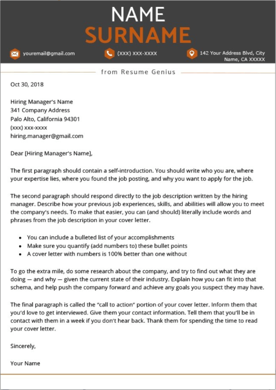 free cover letter template word